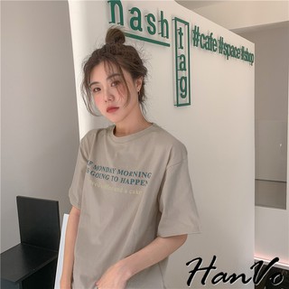 【HanVo】糖果色基本款字母印花T恤 吸濕排汗 韓版短袖上衣 必備單品 百搭寬鬆顯瘦 女生衣著 A01-1105