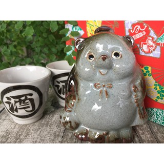 日本製 美濃燒 福狸清酒杯壺組 陶瓷酒壺組 禮盒裝