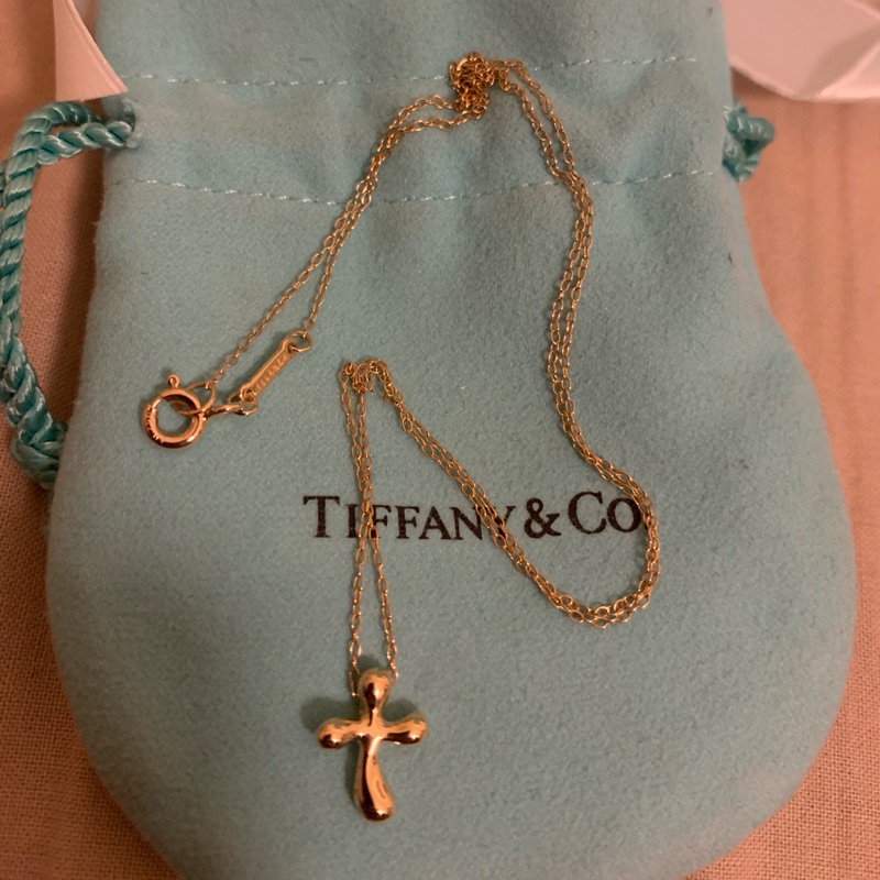 Tiffany水滴十字架18K金項鍊