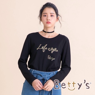 betty’s貝蒂思(05)LOGO繡線拼接荷葉T-shirt(黑色)