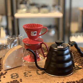 (現貨附發票) 瓦莎咖啡 HARIO VKB120MB黑色雲朵手沖壺+V60紅色陶瓷濾杯咖啡壺組360ml 附濾紙