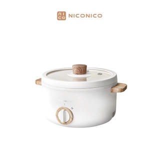 【NICONICO】 1.7L日式陶瓷料理鍋 陶瓷不沾鍋 2檔火力 透明鍋蓋 一機多用 雙耳木紋 NI-GP930
