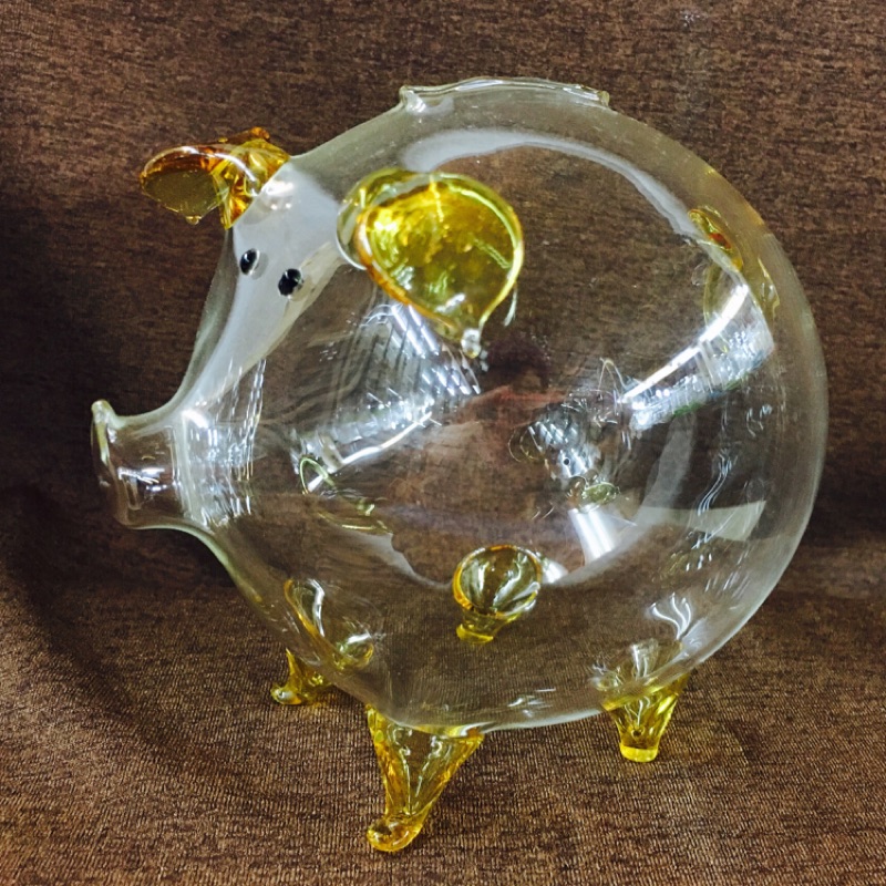 水晶 玻璃 存錢桶 存錢豬 撲滿 小豬金黃色