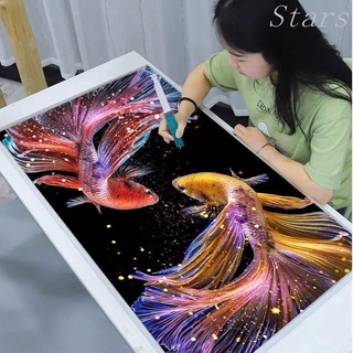 Stars鑽石畫 滿鑽鑽石畫 裝飾 帶框鑽石畫 帶框5D鑽石畫玄關發財麋鹿2021新款錦鯉滿鑽豎版客廳孔雀貼磚十字綉