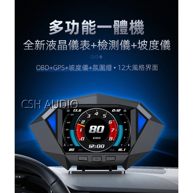 2022新款 P1 HUD OBD GPS 渦輪表 抬頭顯示器 固定測速照相提醒 多功能汽車液晶儀表 台灣設計繁體中文