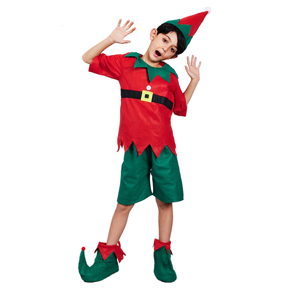 兒童聖誕精靈服裝聖誕老人角色扮演兒童聖誕服裝新年派對服裝