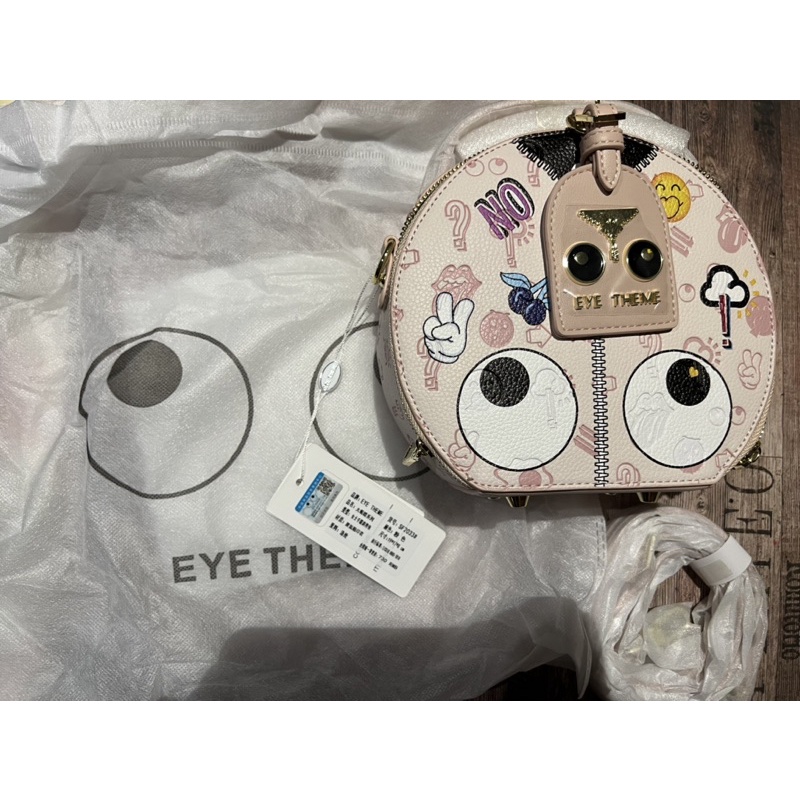 歐米嚴選購入-EYE Theme眼鏡系列圓餅包-粉（附提袋）