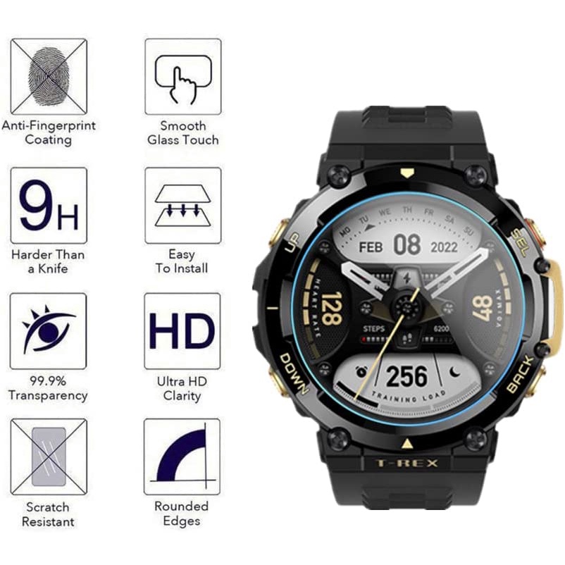 適用於 Huami Amazfit T-Rex 2 Smartwatch 屏幕保護膜的 2pcs 鋼化玻璃膜