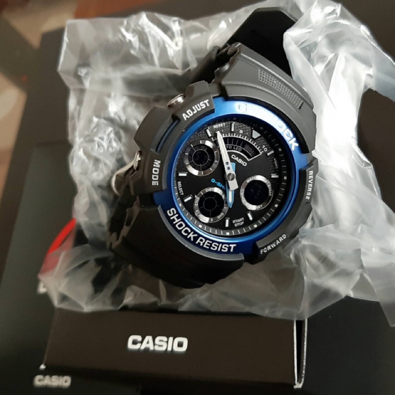 二手近全新CASIO 卡西歐 G-SHOCK 運動概念錶 黑x藍 AW-591-2ADR 手錶 電子錶 腕錶 讚歐