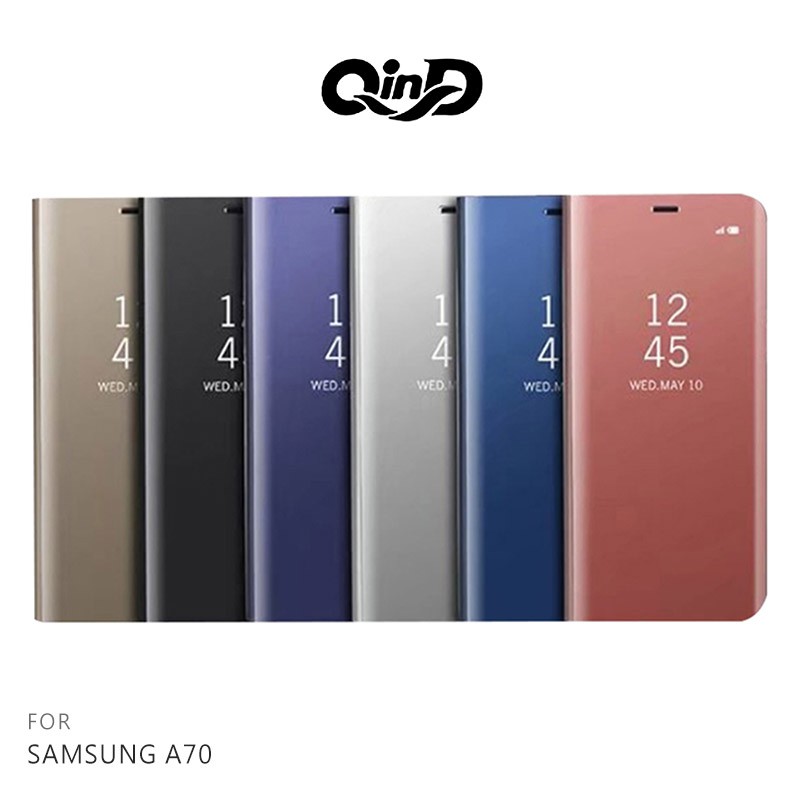 現貨 QinD SAMSUNG Galaxy A70 透視皮套 可立 支架 可視來電 鏡面 保護套