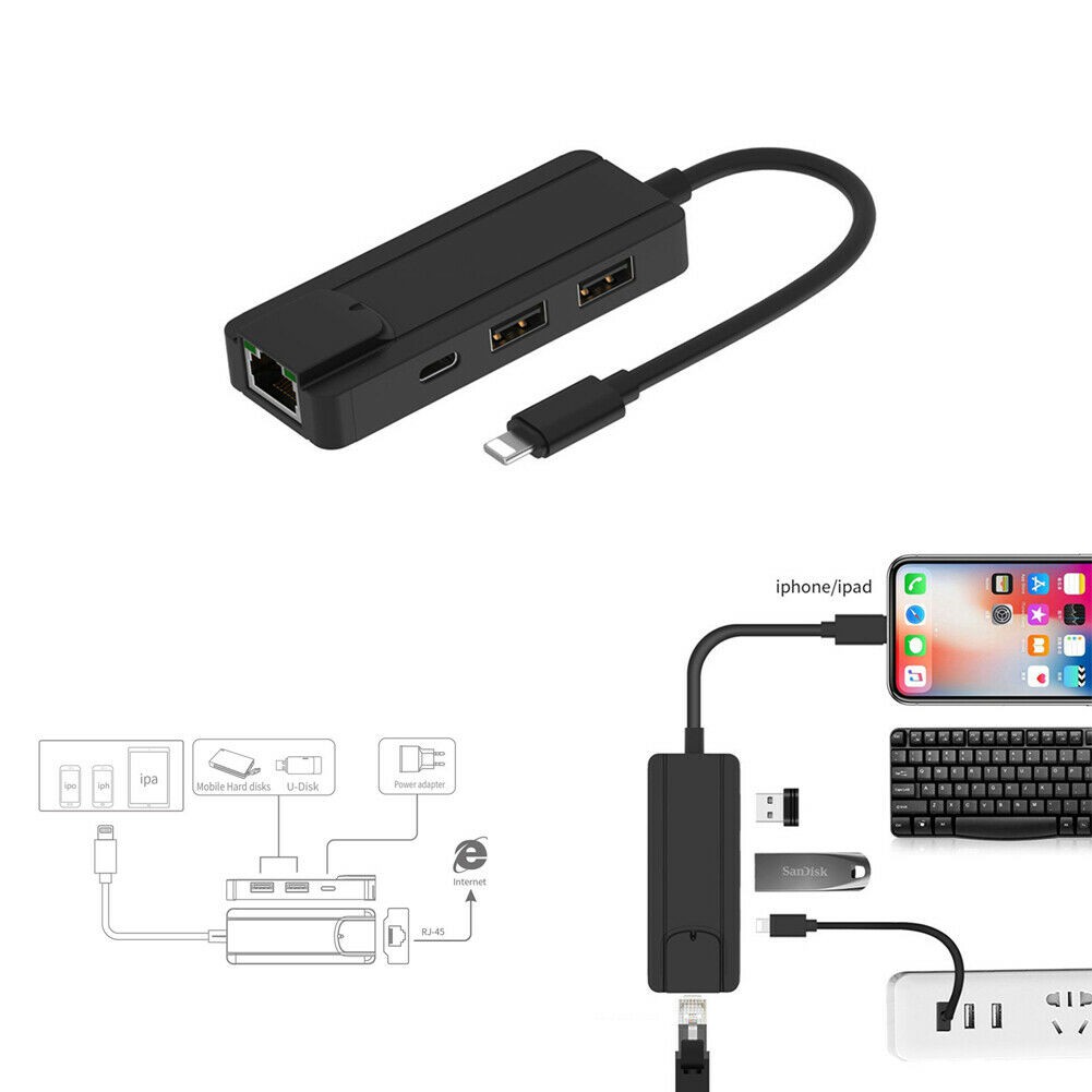 特價！適用於蘋果 lightning轉RJ45 百兆網卡+USB 帶供電 電源網卡HUB 轉接器 iPhone/ipad