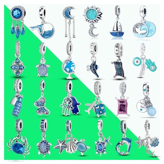 PANDORA 海洋藍吊飾 925 純銀跳躍海豚美人魚尾巴吊飾,適用於潘多拉手鍊 DIY 珠寶製作