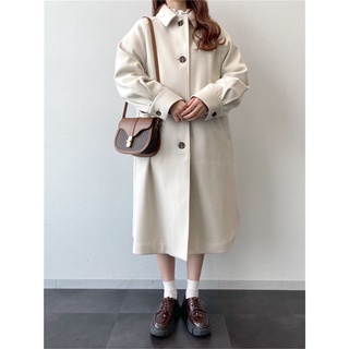 甜甜貓💕少量現貨# 再入荷~日單 He* 日本定番人気~翻領毛呢單排釦大衣外套 兩色 均碼 長版大衣 長版外套