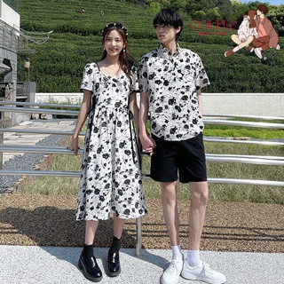 【COUPLE】情侶裝❤一裙一衣❤夏短袖襯衫小眾設計感ins法式碎花連衣裙你衣我裙