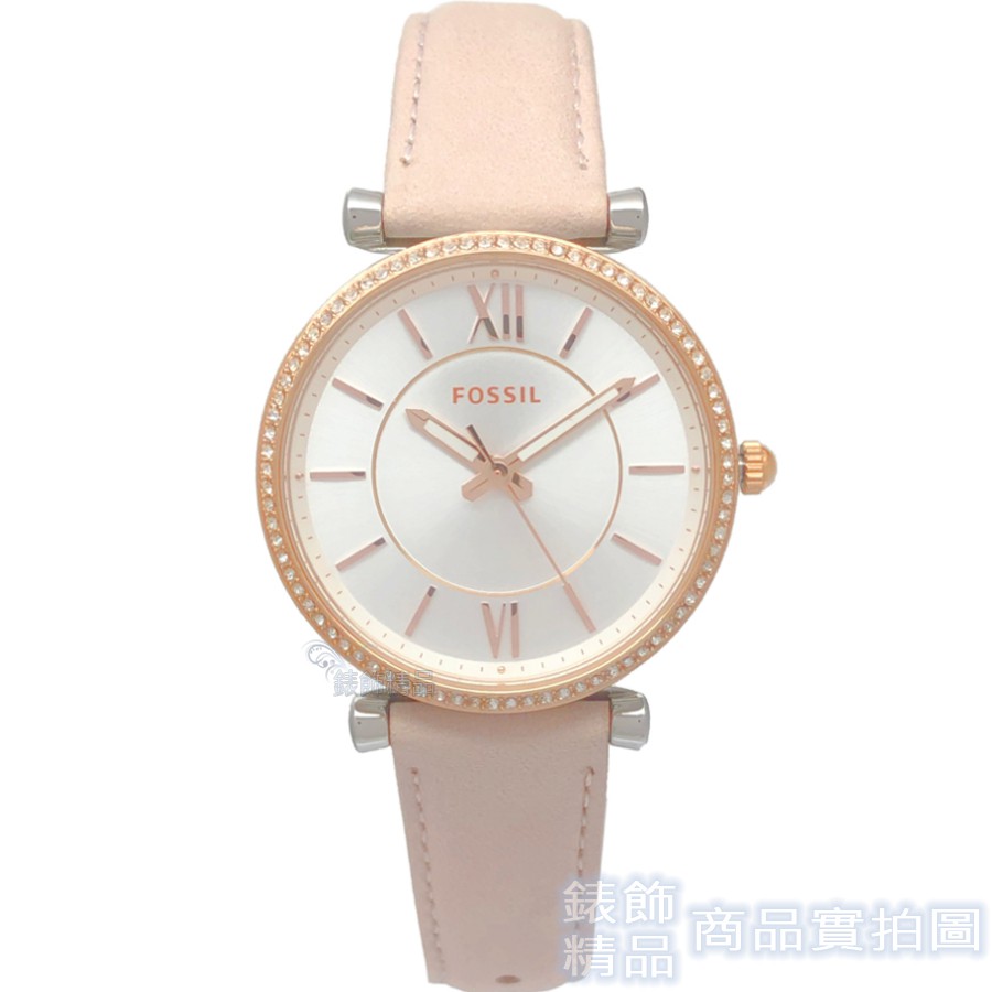 FOSSIL ES4484手錶 閃耀水晶 玫瑰金 銀白面 羅馬時標 粉紅色皮錶帶 女錶