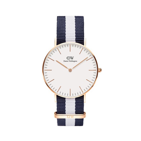 【DW】CLASSIC瑞典時尚品牌經典簡約尼龍腕錶-白藍x玫金-36mm/DW00100031/原廠公司貨兩年保固