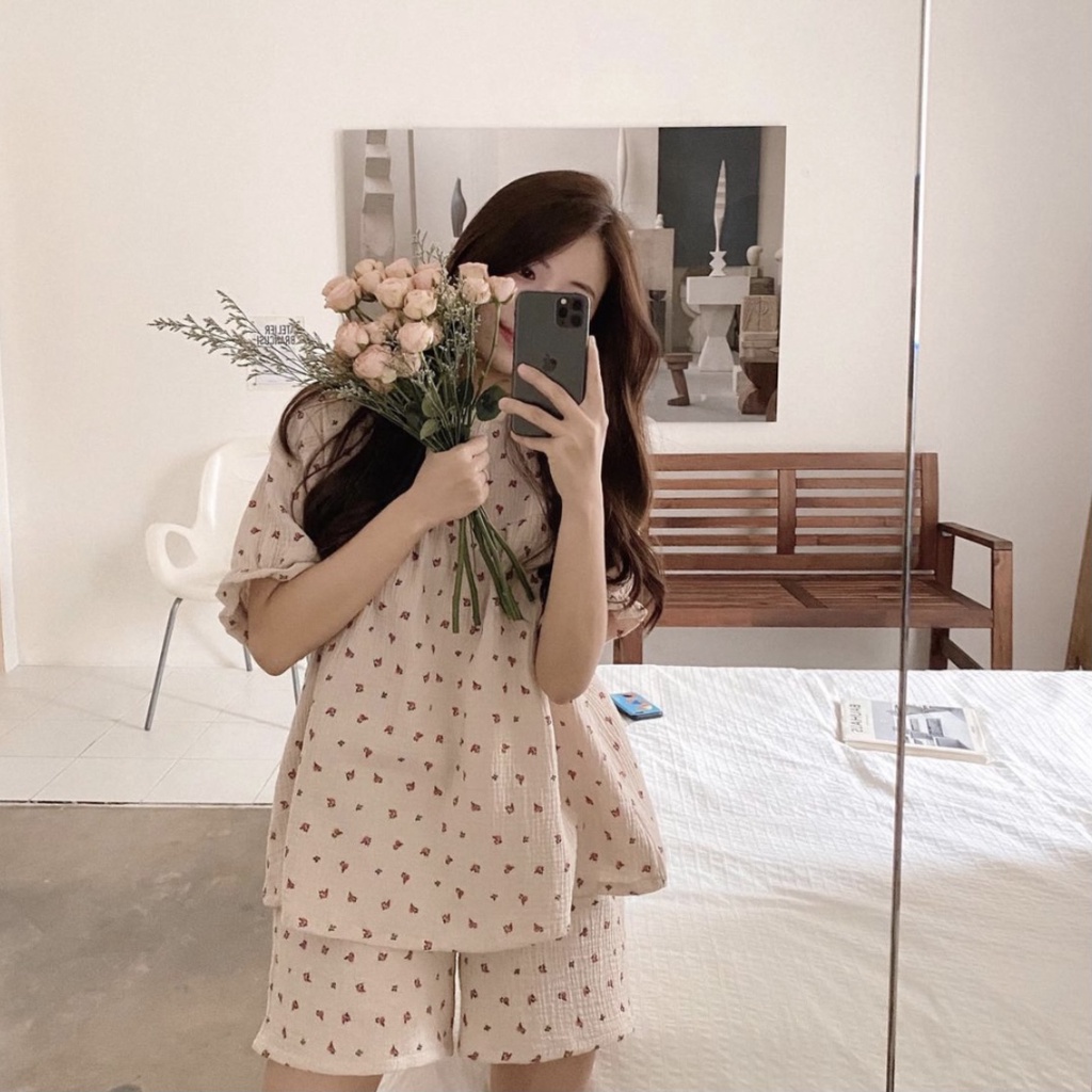 現貨 🌹 JUUNEEDU 總公司授權  短袖 玫瑰 小碎花 睡衣 套裝 連身裙 韓國 睡衣品牌 居家小物