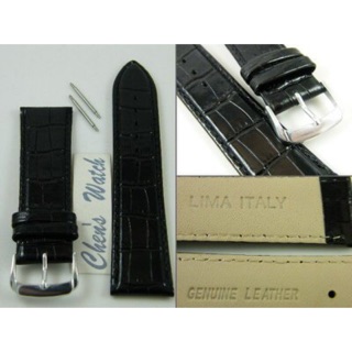 錶帶屋 LIMA 義大利黑色亮麵皮牛皮錶帶壓鱷魚紋或竹節紋真皮錶帶 12mm