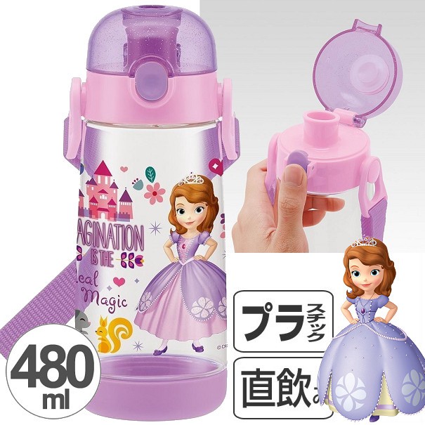 蘇菲亞小公主 日本進口 480ml 透明瓶身 直飲式 水壺 附姓名貼 背帶 392115