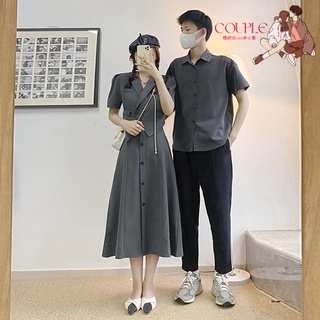 【COUPLE】2022夏季情侶裝🌻🌼純色短袖氣質短西服長款半身裙套裝男短袖休閒襯衫