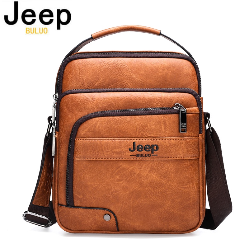 Jeep BULUO 品牌高品質商務斜挎手提包男士皮包男牛分體皮革手提包斜挎包男士-5506