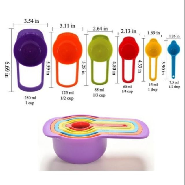 現貨彩色塑膠組合式量匙 帶刻度6件套 量勺 量杯 量勺 量匙 烘焙工具