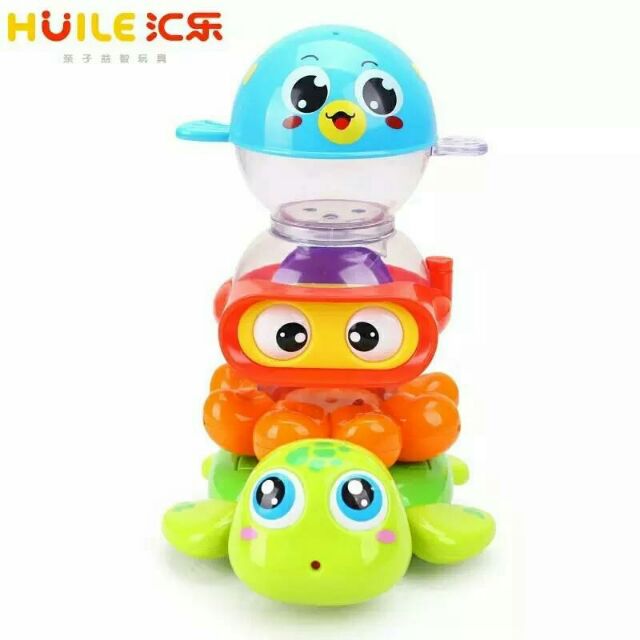 匯樂玩具水陸兩用戲水套裝寶寶洗澡噴水烏龜嬰兒浴室趣味玩具 歐盟CE安全認證玩具