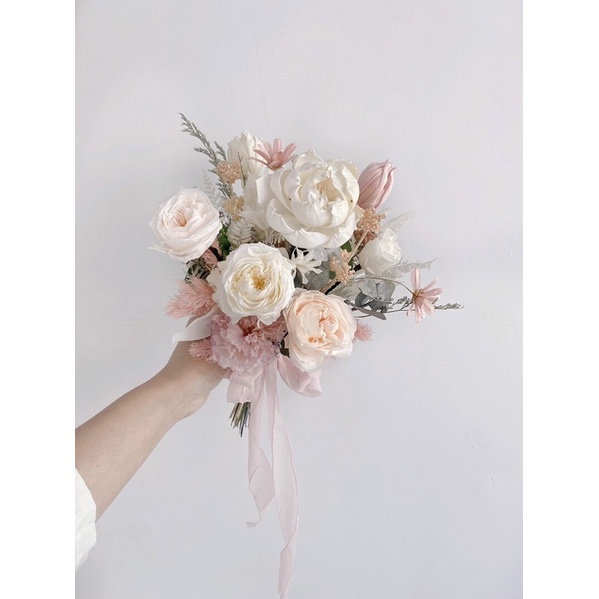 Floraflower 香檳粉色新娘捧花〖婚禮系列〗婚用花束 外拍花束 結婚 結婚用品 拍照攝影 新婚  手捧花 登記