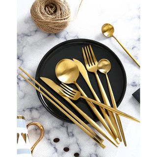 ✨奢華黃金餐具✨餐具 不鏽鋼 湯匙 叉子 刀叉 西式 拍照道具 擺盤 拍照背景