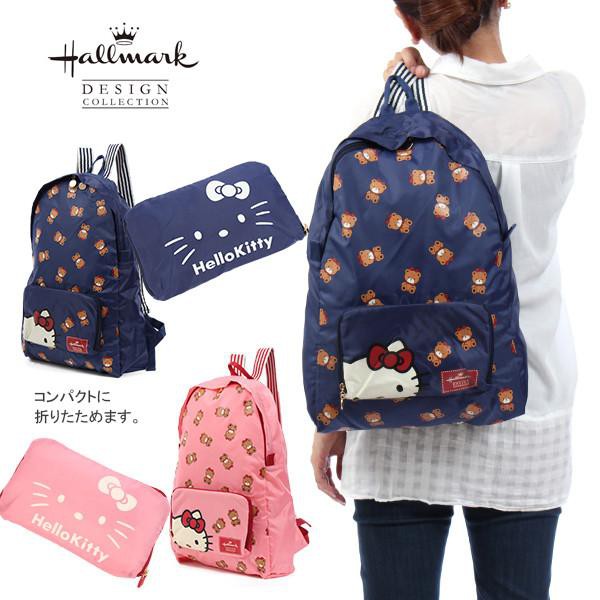 日本限定進口~聯名 hallmark+hello kitty 凱蒂貓~輕量折疊收納後背包／掛拉桿登機箱行李袋／旅行袋