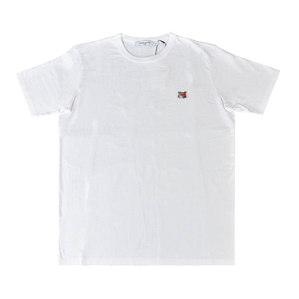 Maison Kitsuné狐狸LOGO胸口狐狸頭布章設計純棉寬鬆短袖T恤(男款/白)