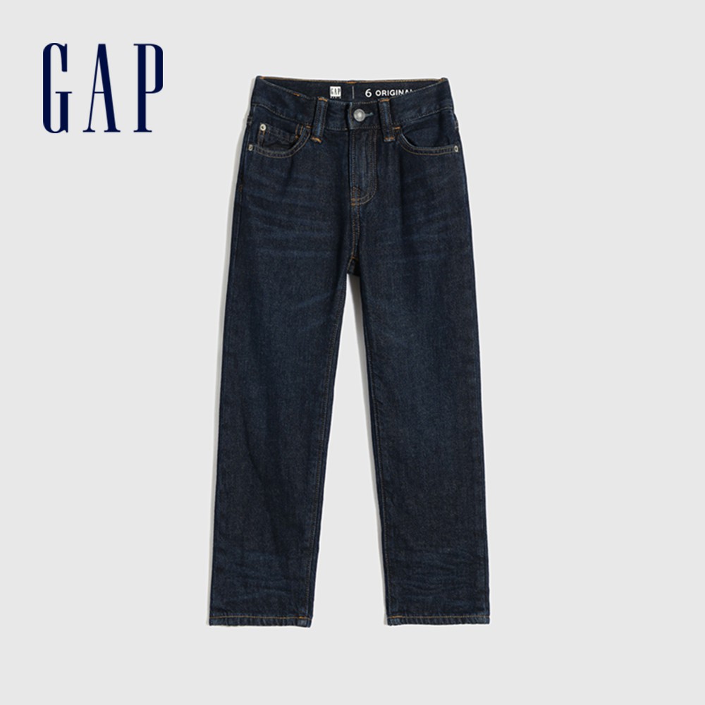 Gap 男童裝 簡約中腰直筒型牛仔褲-深靛藍色(617785)