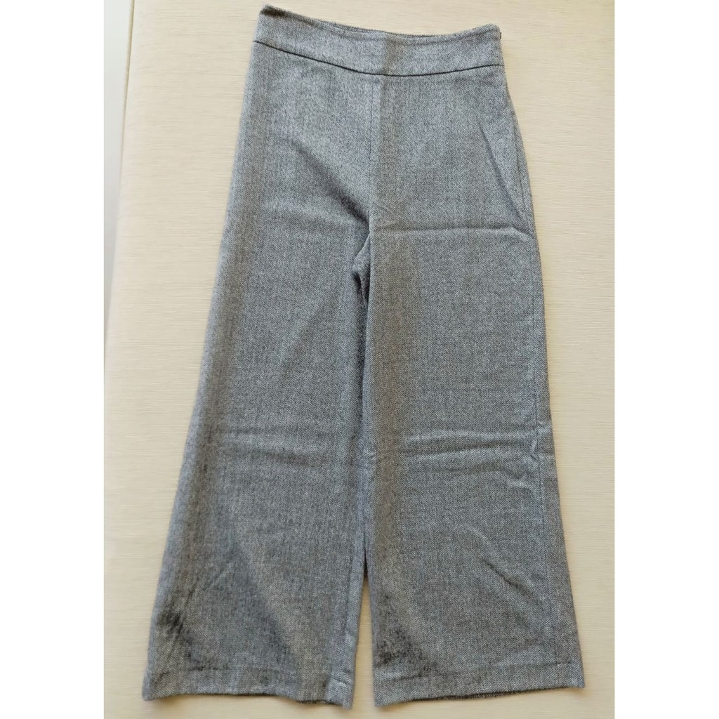 西班牙ZARA灰色毛呢格紋寬版英倫風西裝褲(M號)✿全新✿