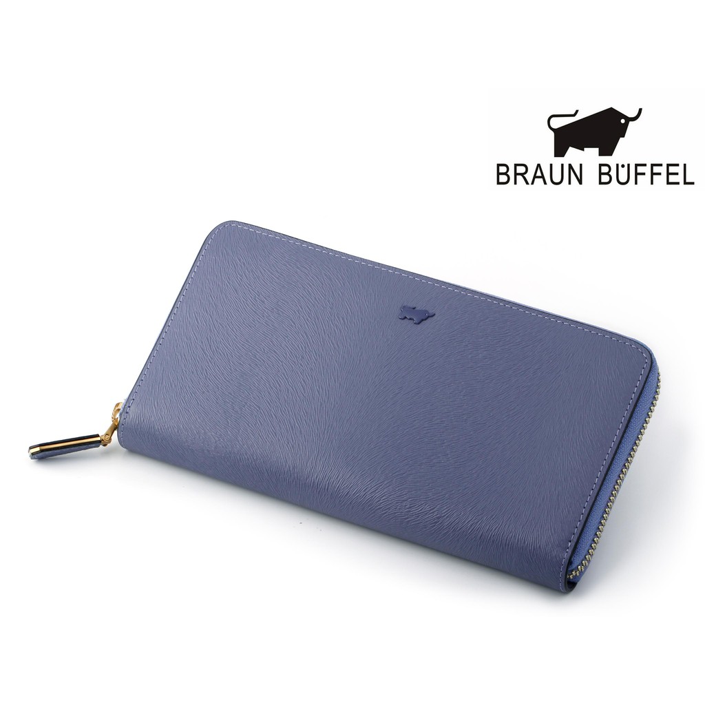 【寧寧精品】台中30年皮件店 BRAUN BUFFEL小金牛馬毛紋真皮長夾 薰衣草紫 BF628-V102-1 女長夾區