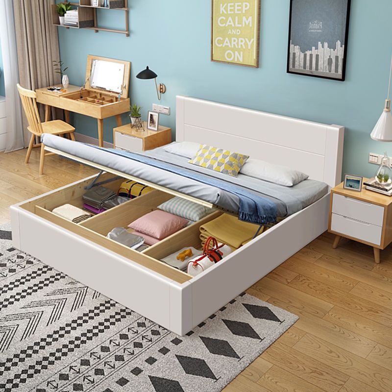 【實木大床】北歐白色實木床1.8米雙人主臥床 1.2米1.5現代簡約高箱儲物收納床