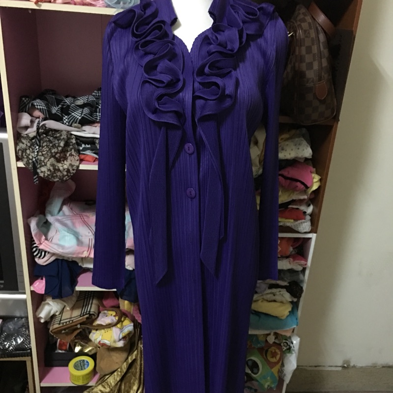 紫色洋裝外套三宅一生摺衣