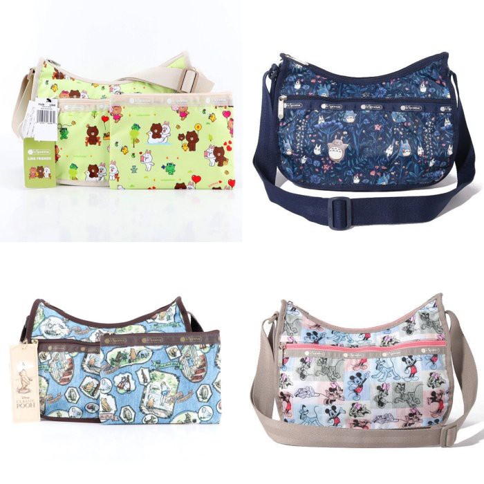 ♥ 小花日韓雜貨 ♥ --Lesportsac 7520 逛街出遊包肩背包斜背包-米奇、LINE、維尼、龍貓