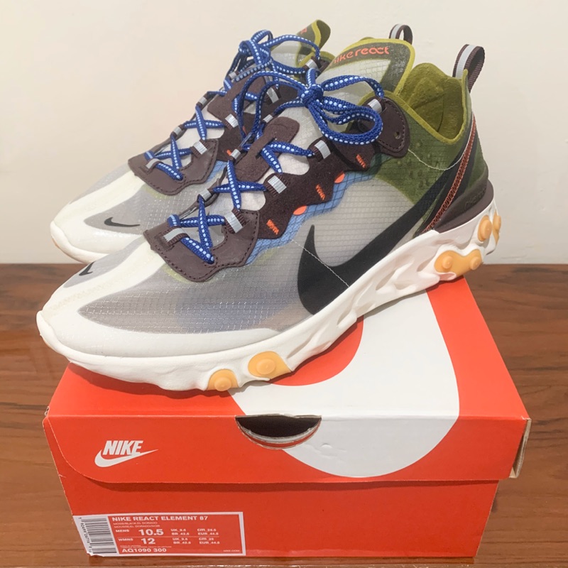 &lt;二手商品&gt; Nike React Element 87 Moss 透明 台灣未發售 米白咖啡綠 AQ1090-300