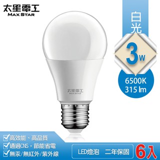 【MAX STAR 太星電工】3W超節能LED燈泡/白光 A803W
