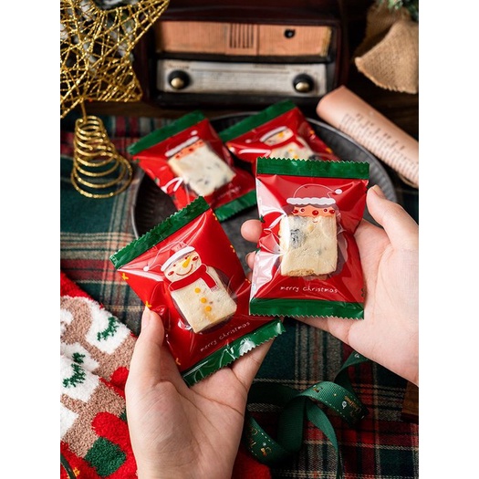AM好時光【G402】聖誕老人企鵝 開窗透明平口包裝袋 50枚❤雪花酥牛軋糖袋 手工曲奇餅乾袋 幼兒園耶誕派對分享點心袋