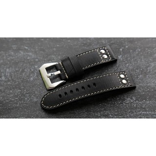 24mm直身黑色平面白線 Hamilton seiko的新衣banda軍錶飛行風格鉚釘