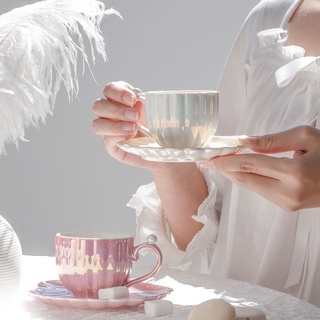 ins 北欧風 咖啡杯碟 陶瓷 歐式奢華 下午茶杯盤組茶具點心杯拿鐵杯一套 240ml【FL117】