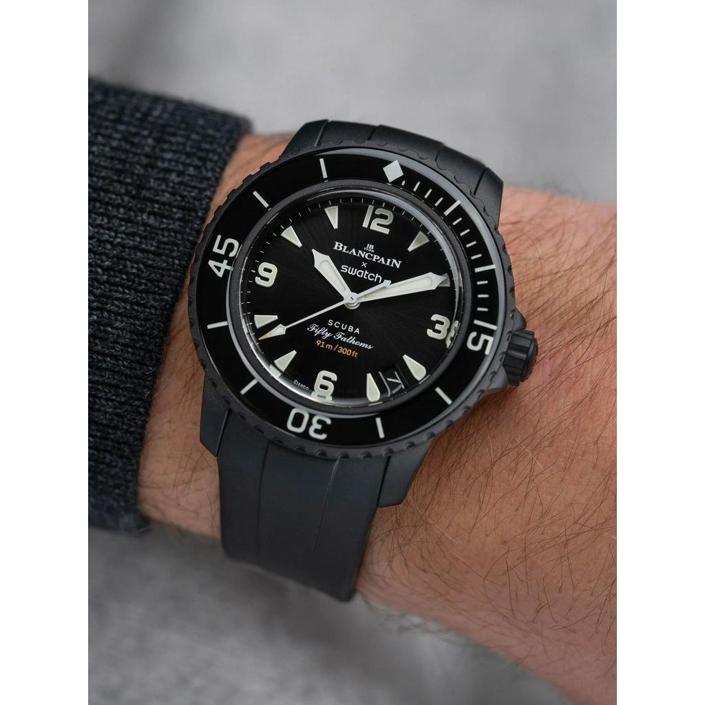 【原裝正品錶帶】 代斯沃琪寶珀錶帶弧形Swatch聯名Blancpain五十噚橡膠錶帶風暴洋