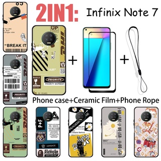 2 合 1 Infinix Note 7 手機殼帶鋼化玻璃陶瓷膜螢幕保護膜時尚系列