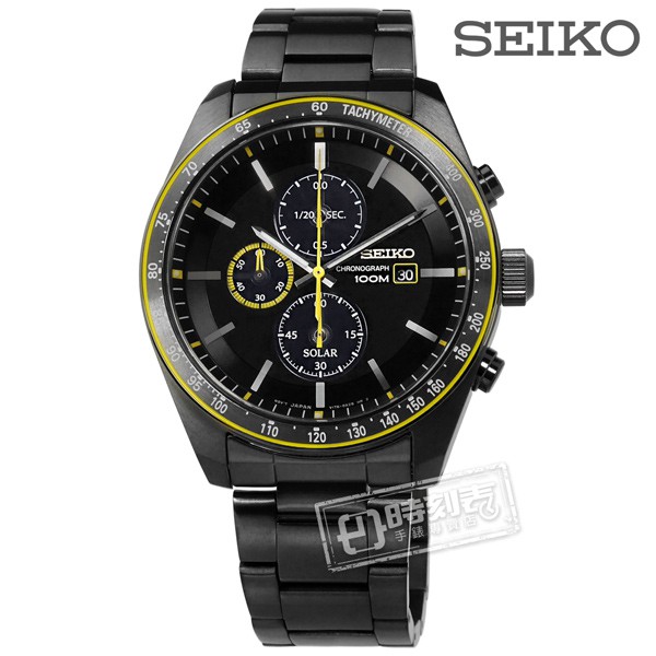 SEIKO 精工 / V176-0AZ0SD.SSC729P1 / 太陽能藍寶石水晶防水不鏽鋼手錶 黑x鍍深灰 43mm