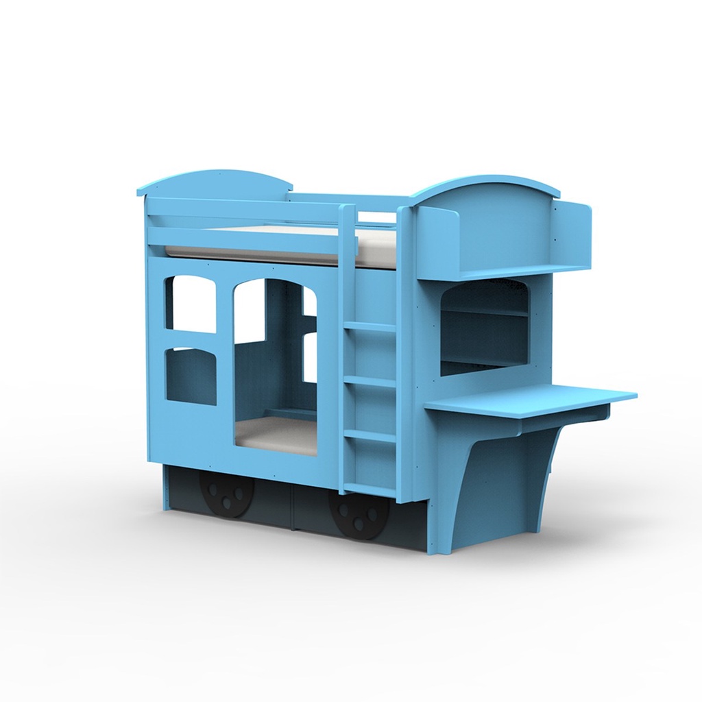 【hoi! 】 比利時Mathy by Bols 四輪車雙層兒童床附層架及書桌 90x190-蔚藍色/含安裝運送