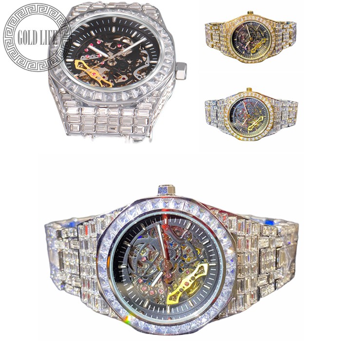 【GOLD LIFE】滿鑽皇家橡樹造型機械錶．HIP HOP．AP風格手錶．金手錶．鑽石手錶．滿鑽手錶．滿天星手錶