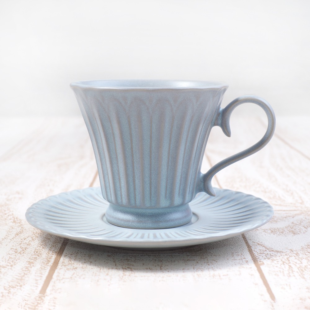 『現貨』日本製造 美濃燒法式古董風，優雅咖啡杯碟組 200ml, Grace cup &amp; saucer - blue