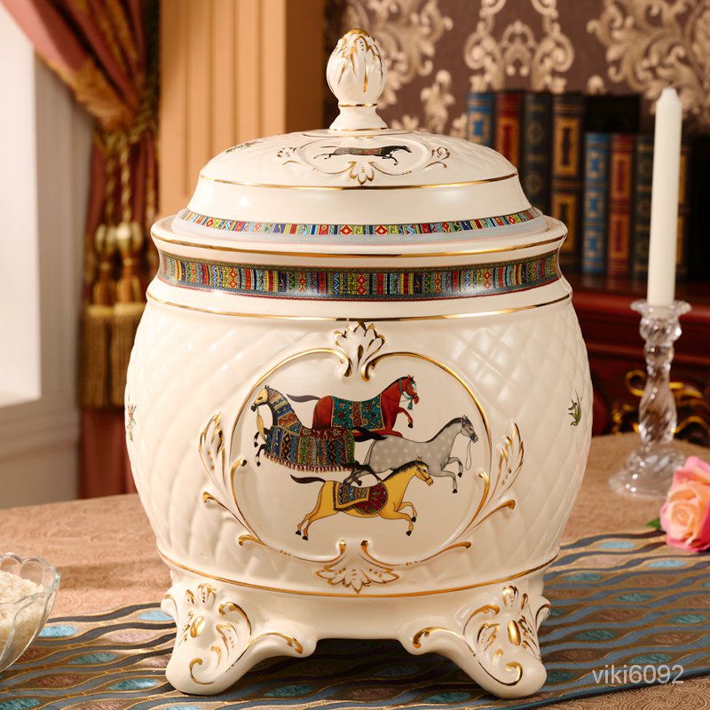歐式陶瓷米缸米桶儲米箱20斤10公斤裝家用廚房收納盒帶蓋密封儲物 pabm