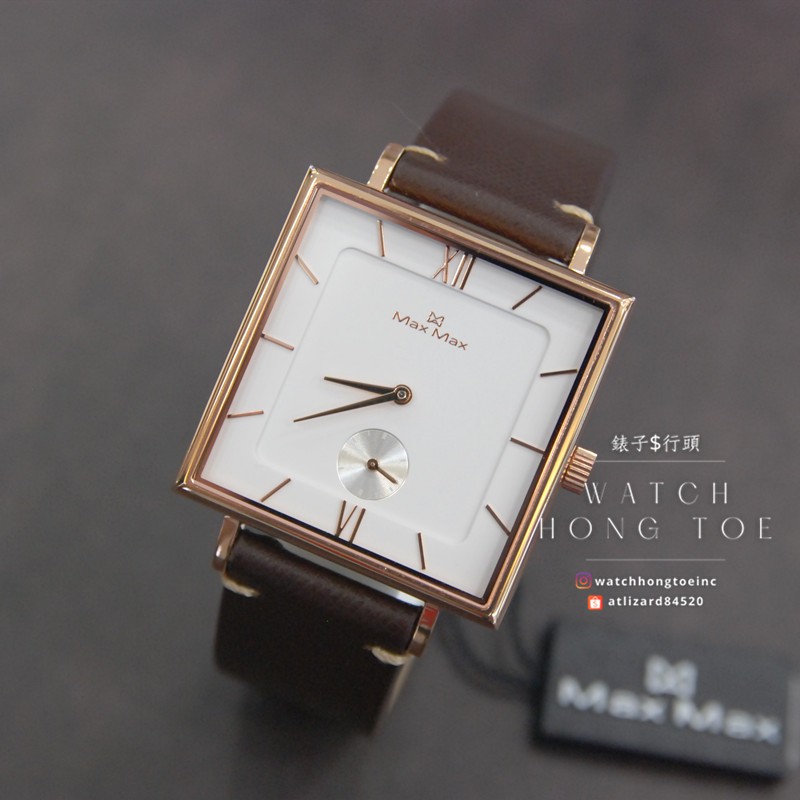 []錶子$行頭[] Max Max 極簡方塊羅馬時刻小秒針腕錶-皮帶/白面玫瑰金 ( MAS7033-2 )